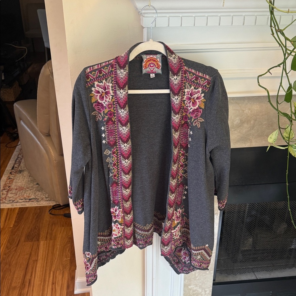 Gray and Pink Floral Women's Sweater
